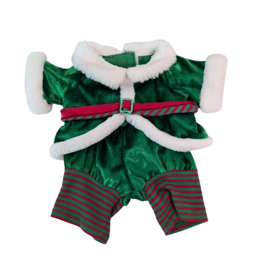 Build-A-Bear Clothes Elf Outfit Jacket Pants Green Red Velour Faux Fur Trim BABW